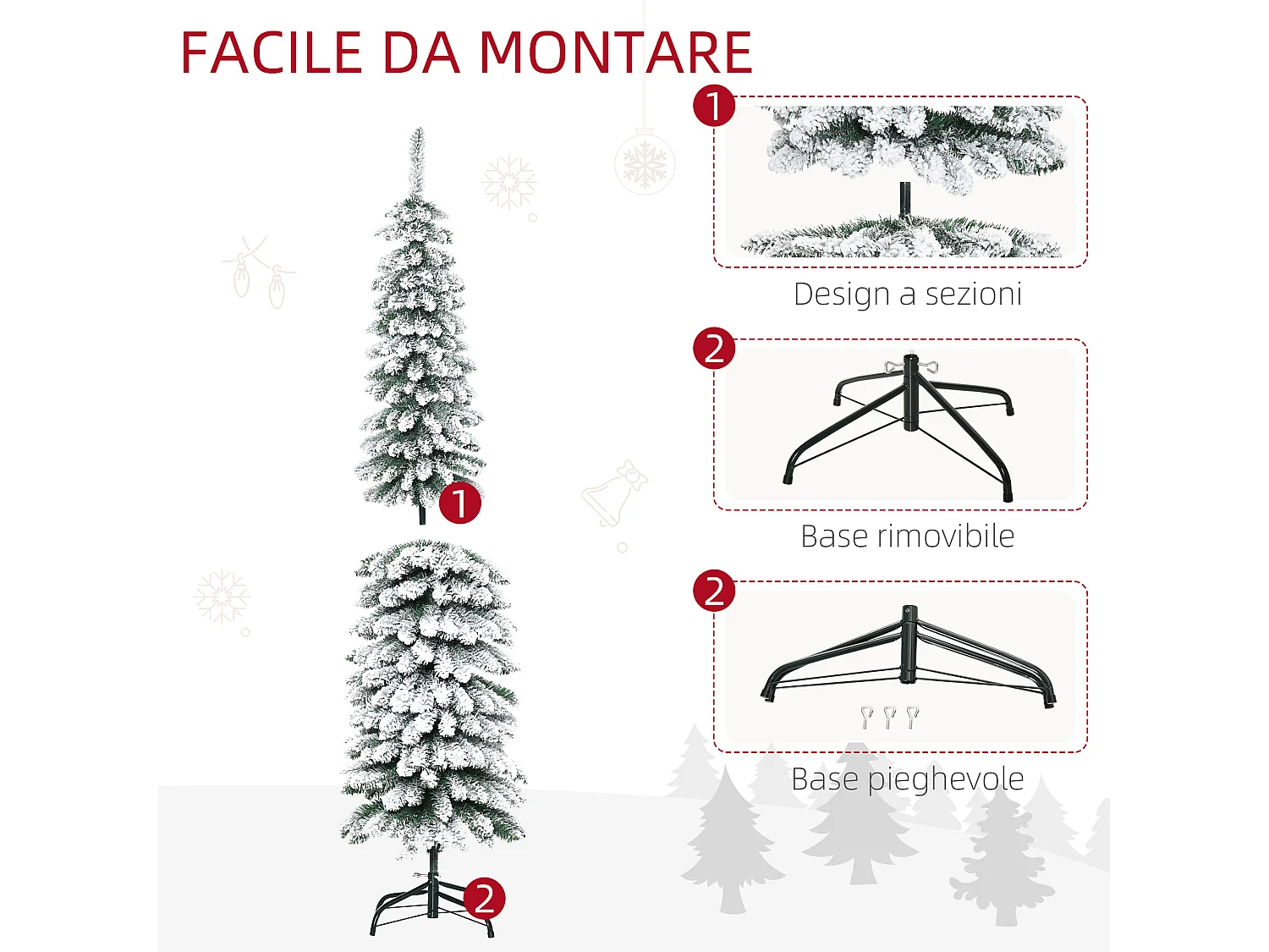 Albero di natale innevato con 395 rami 46x46x180cm verde