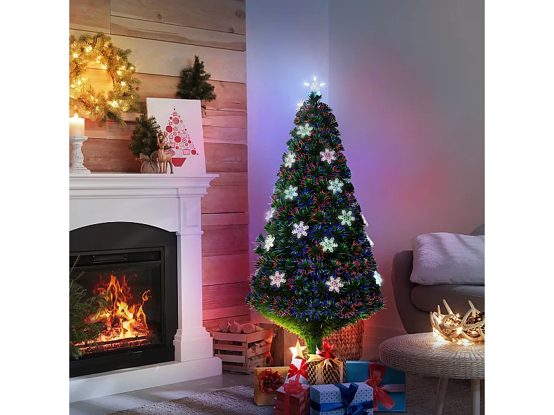 Albero con decorazioni a forma di fiocco di neve in pvc verde