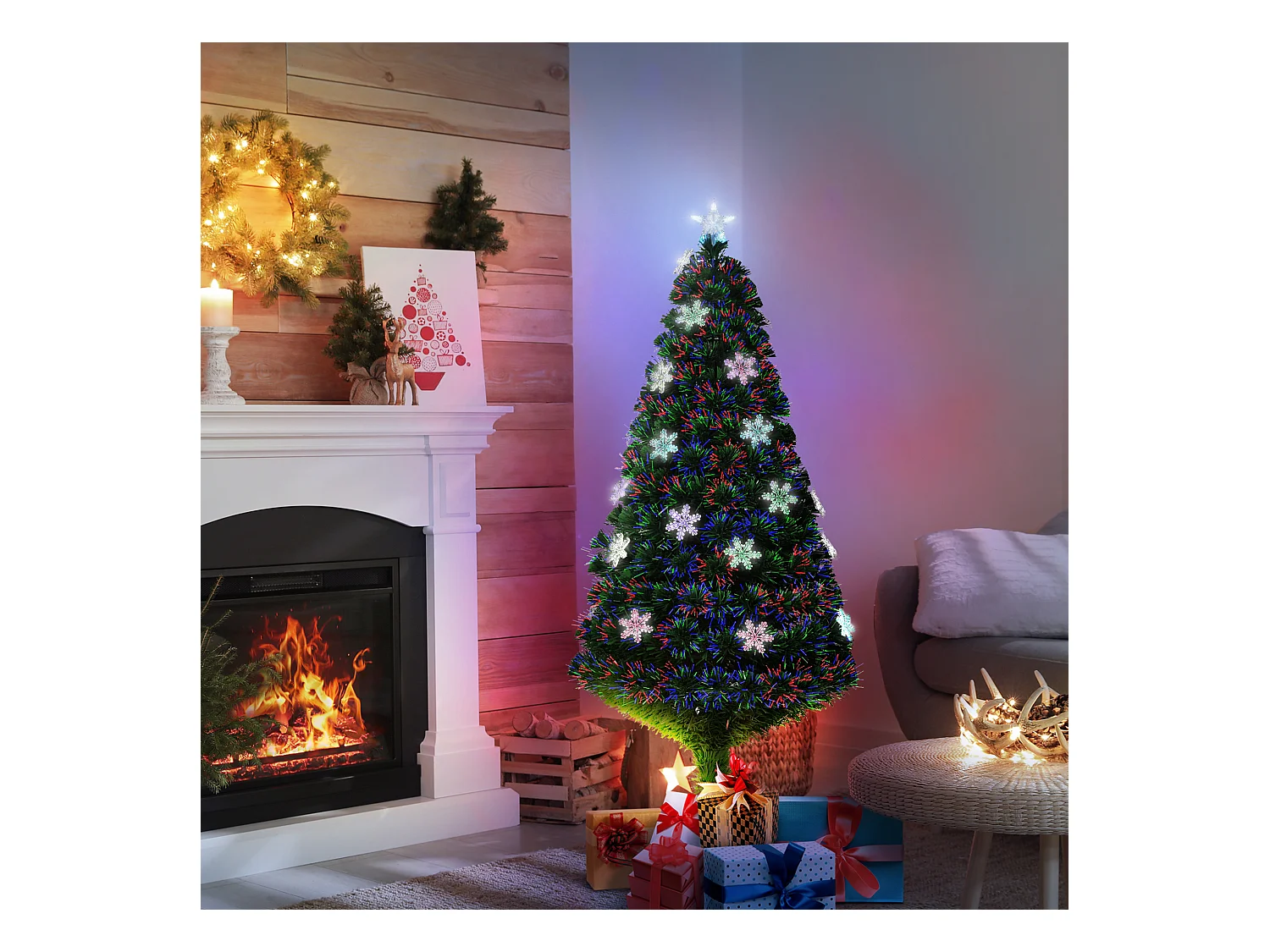 Albero con decorazioni a forma di fiocco di neve in pvc verde