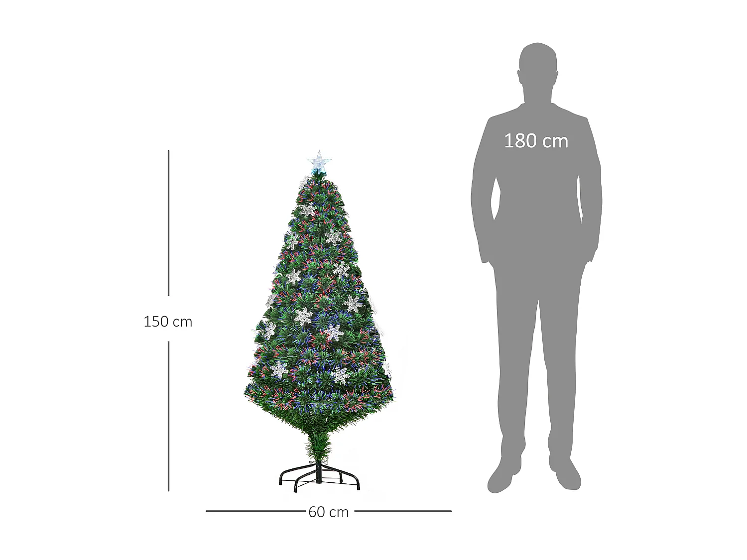 Albero con decorazioni a forma di fiocco di neve in pvc verde