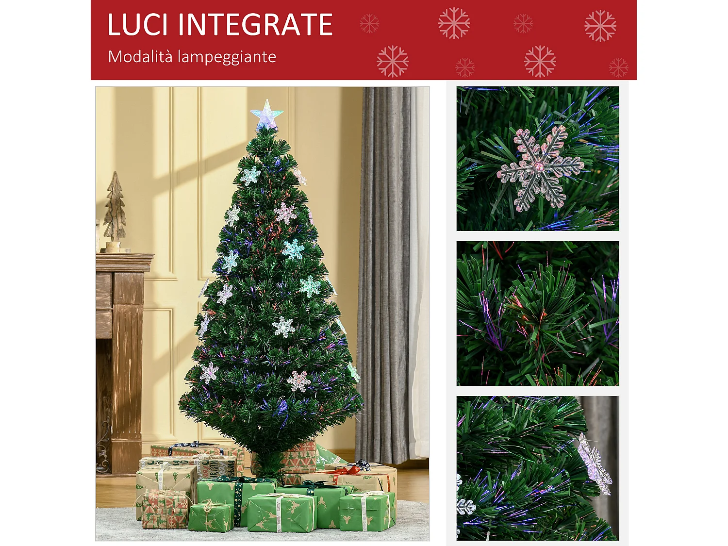 Albero con decorazioni a forma di fiocco di neve in pvc verde