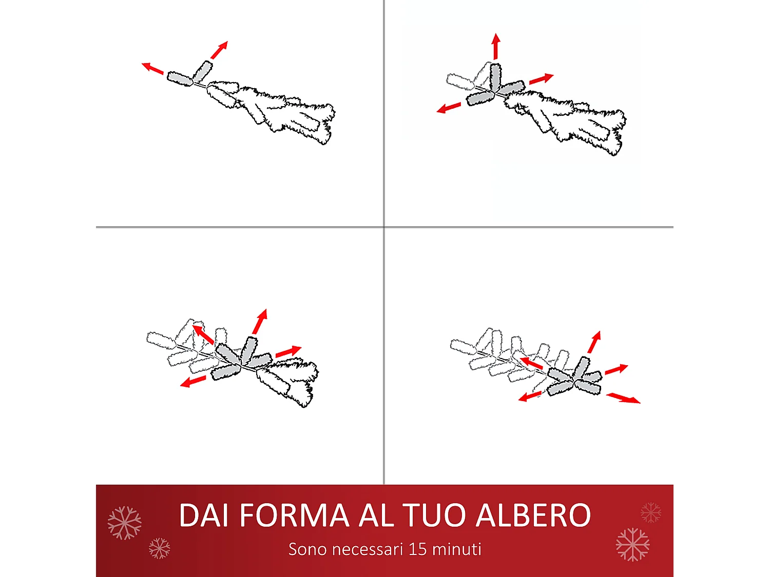 Albero con decorazioni a forma di fiocco di neve in pvc verde