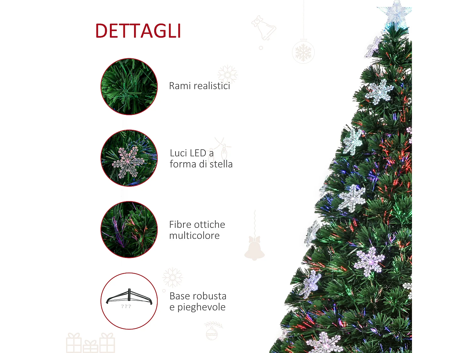 Albero con decorazioni a forma di fiocco di neve in pvc verde