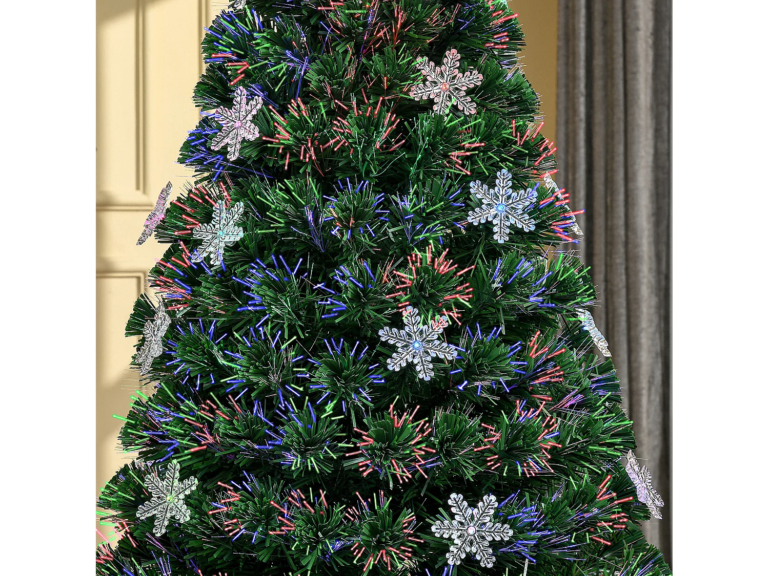 Albero con decorazioni a forma di fiocco di neve in pvc verde