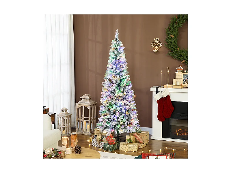 Albero di natale innevato con 180 luci led Ø65x180 cm, verde e bianco