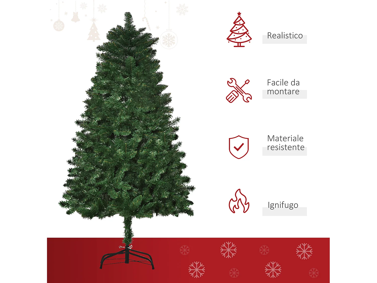 Albero di natale artificiale in pvc con base 454 rami φ75x150cm