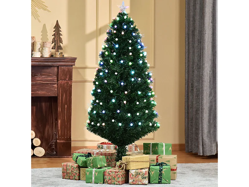 Albero di natale da 150cm 170 luci led fibre ottiche multicolor