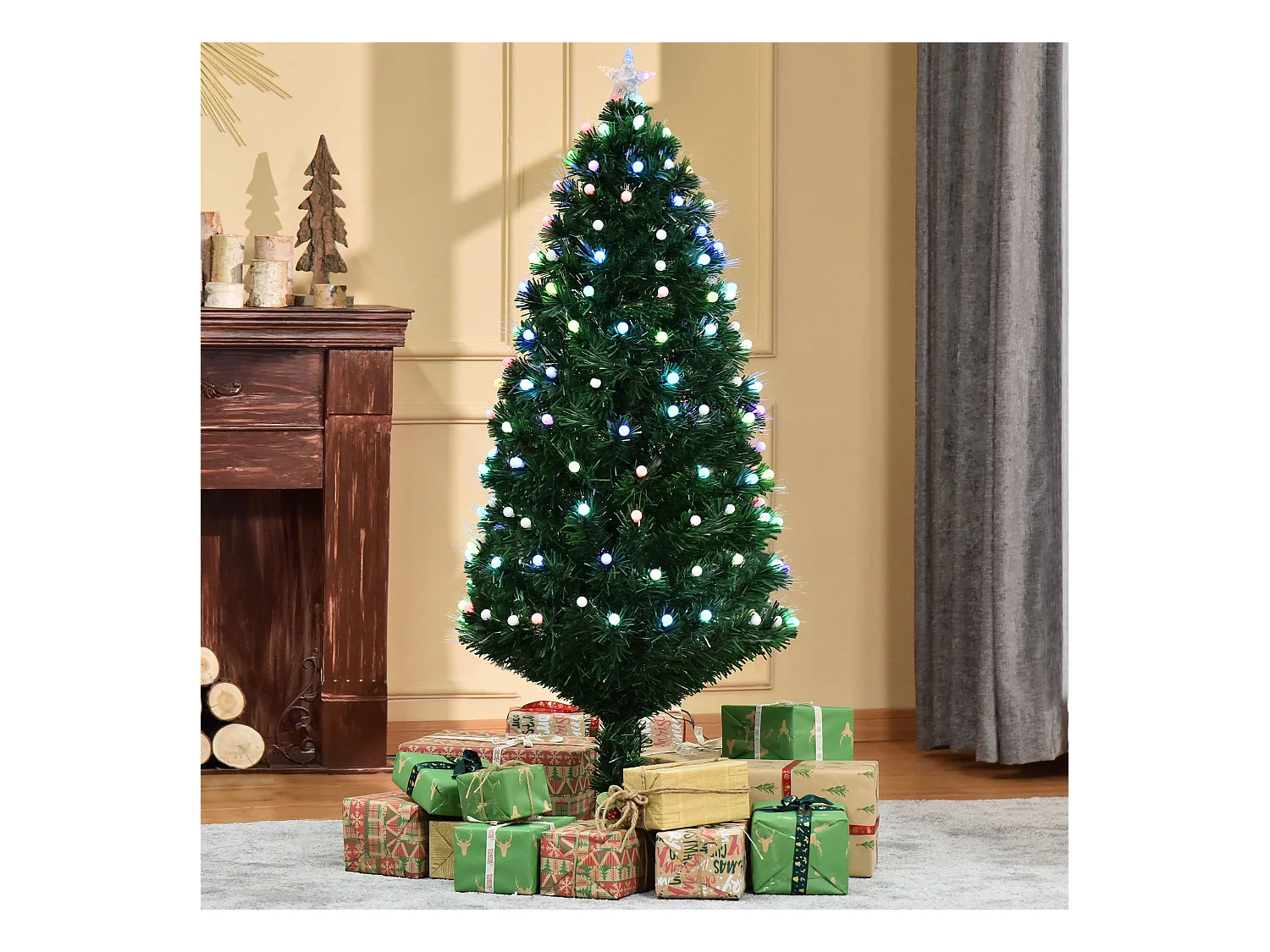 Albero di natale da 150cm 170 luci led fibre ottiche multicolor