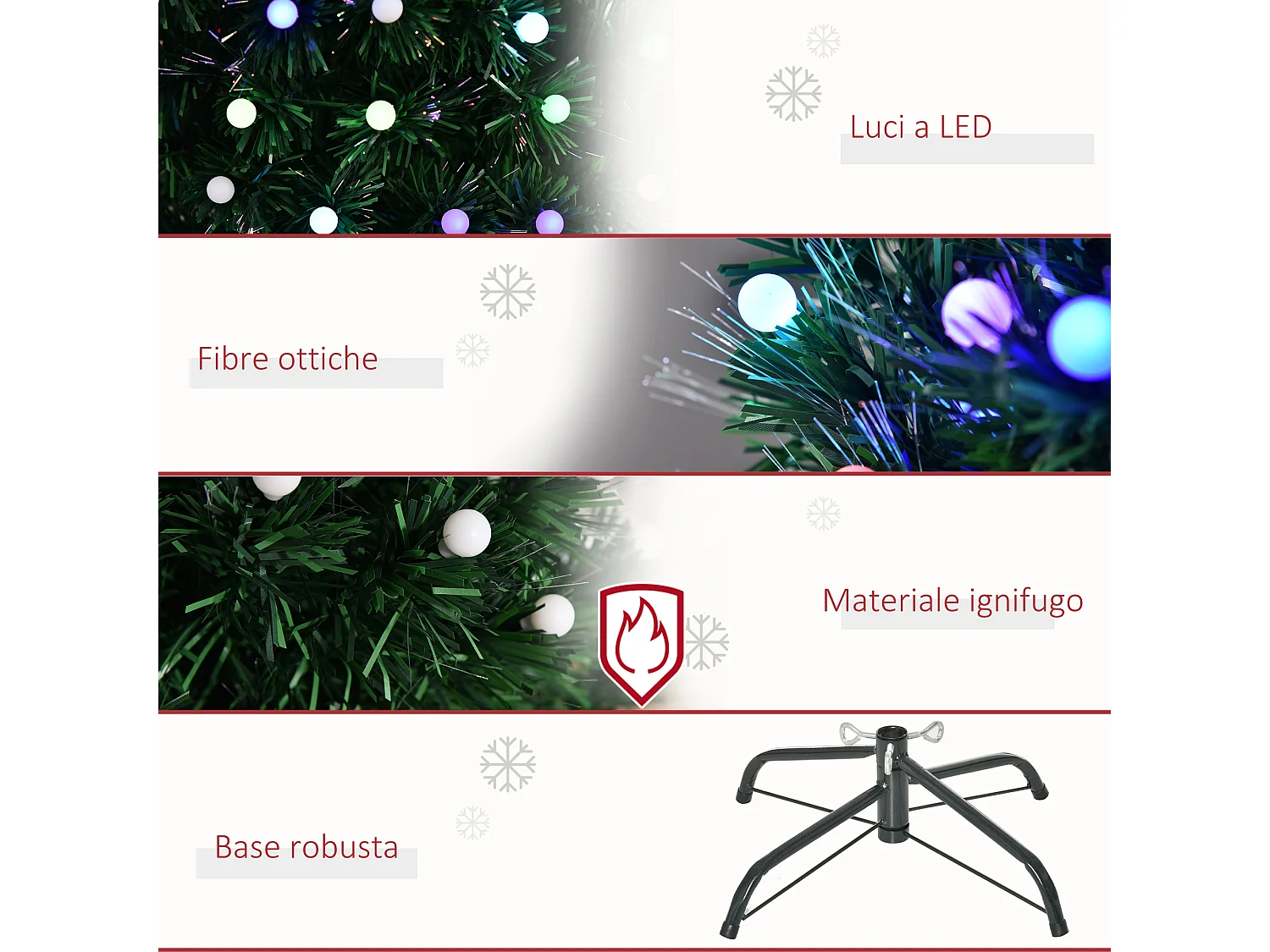 Albero di natale da 150cm 170 luci led fibre ottiche multicolor