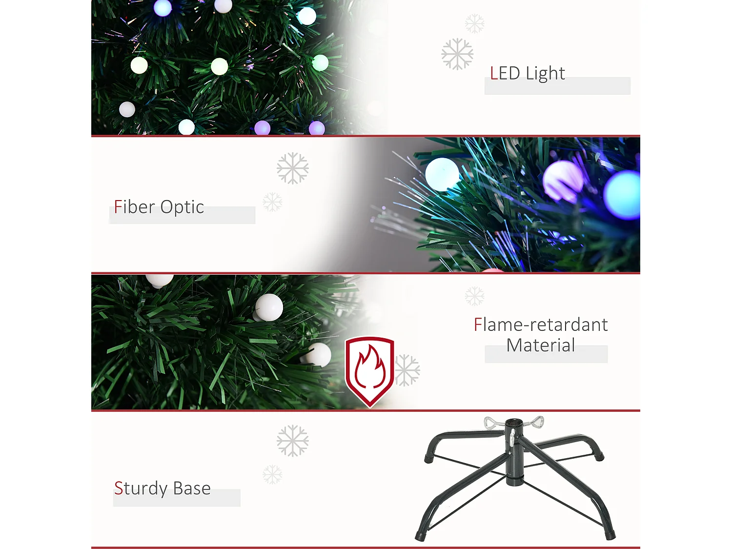 Albero di natale da 150cm 170 luci led fibre ottiche multicolor