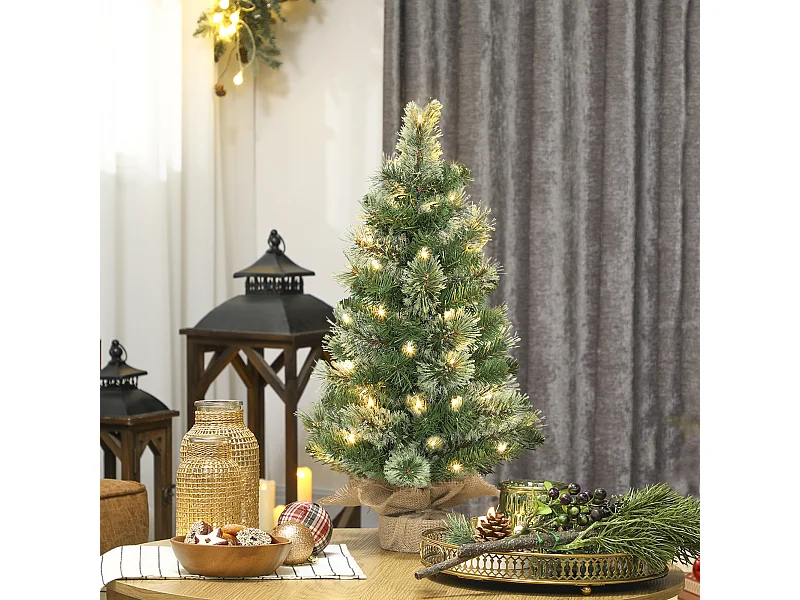 Mini albero di Natale alto 60 cm con luci led bianche e rami ignifughi