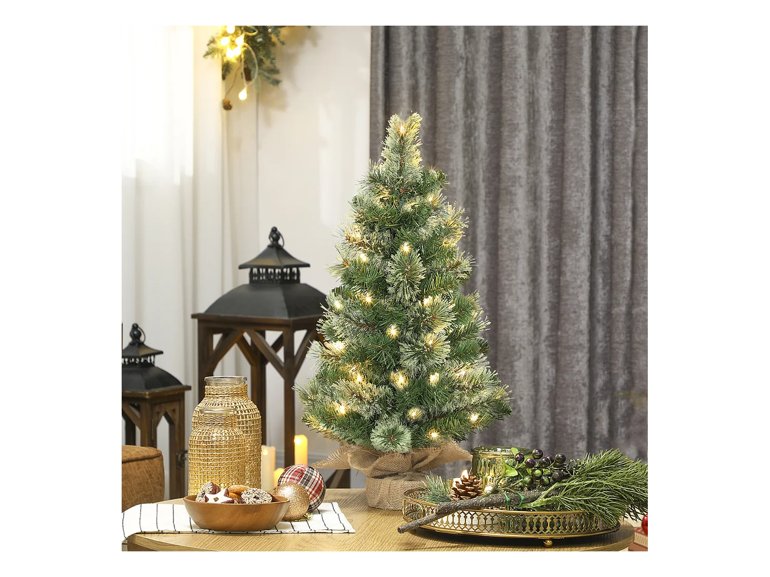 Mini albero di Natale alto 60 cm con luci led bianche e rami ignifughi