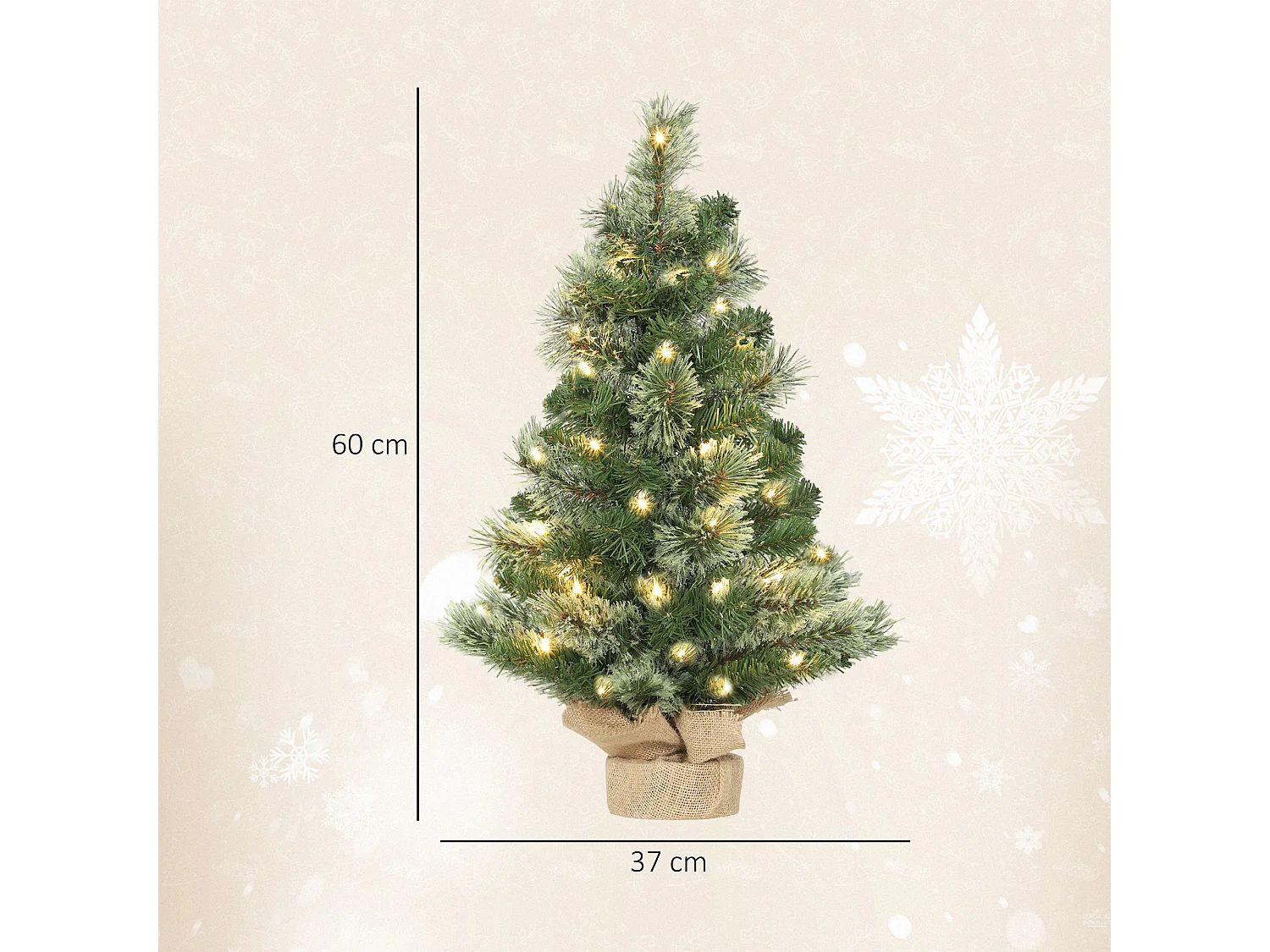 Mini albero di Natale alto 60 cm con luci led bianche e rami ignifughi