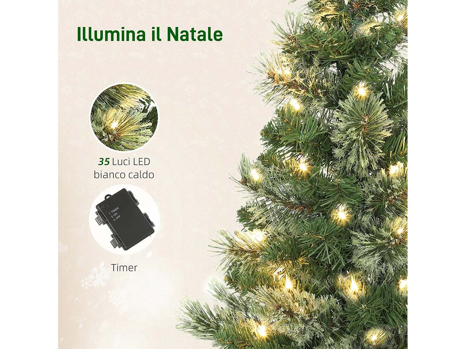 Mini albero di Natale alto 60 cm con luci led bianche e rami ignifughi
