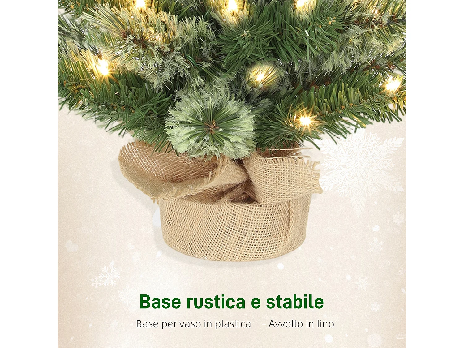 Mini albero di Natale alto 60 cm con luci led bianche e rami ignifughi