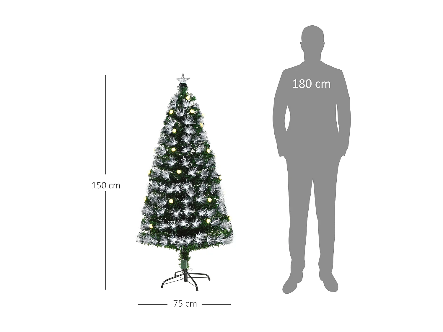 Albero di natale artificiale con rami e fibre ottiche in pvc verde