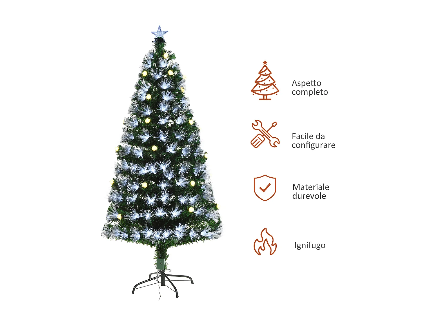 Albero di natale artificiale con rami e fibre ottiche in pvc verde