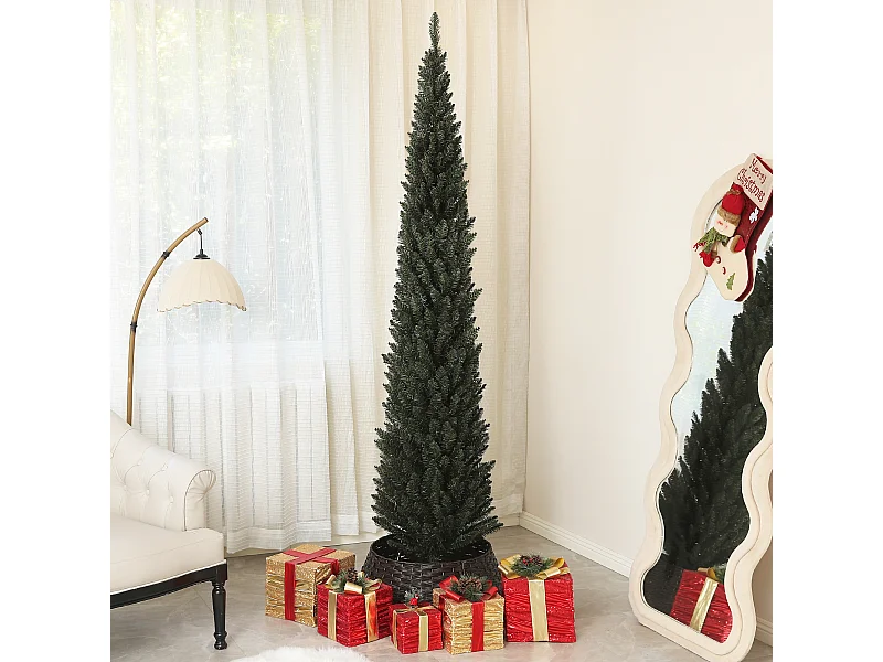Albero di natale artificiale slim alto 225cm con 538 rami