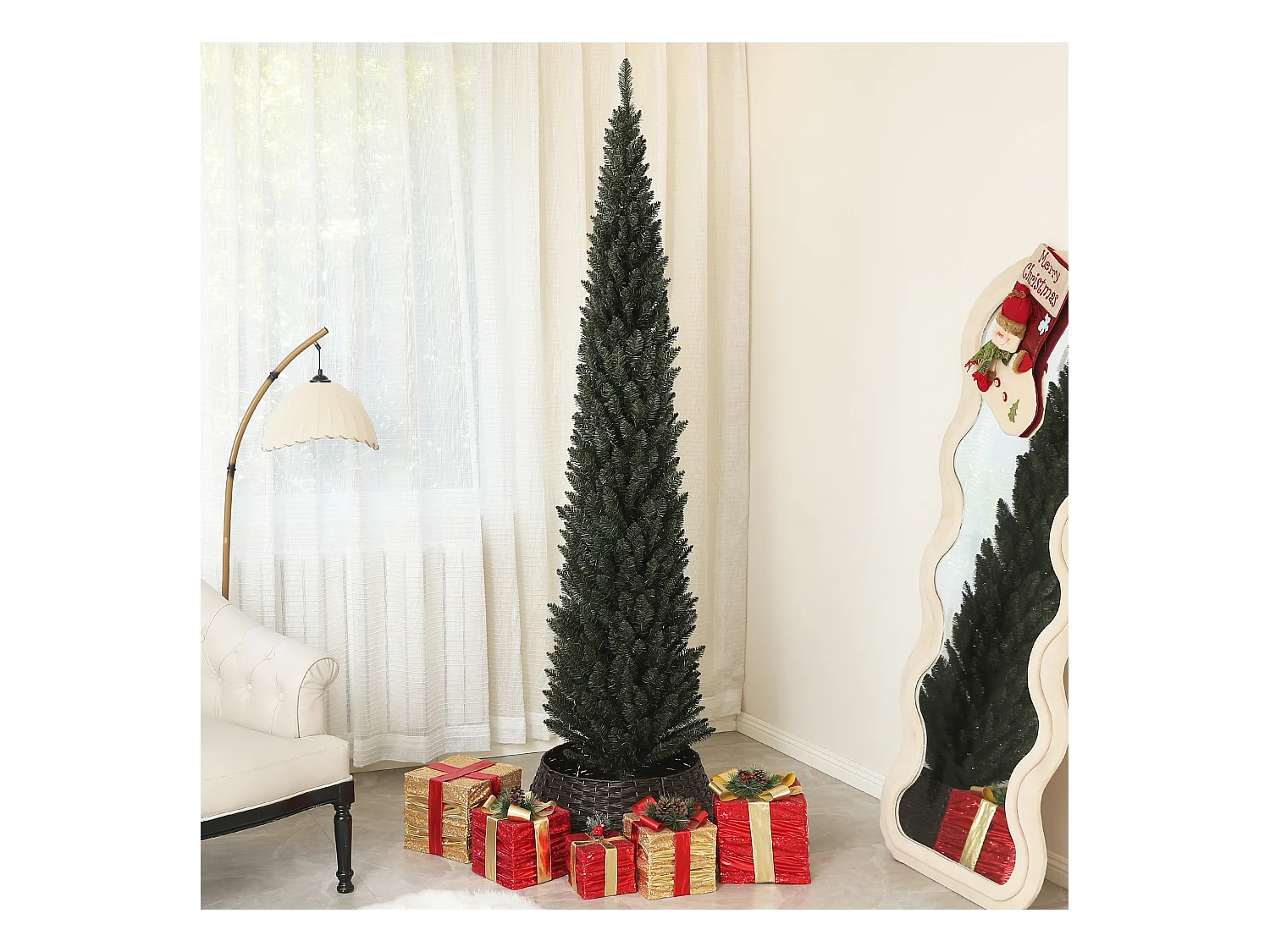 Albero di natale artificiale slim alto 225cm con 538 rami