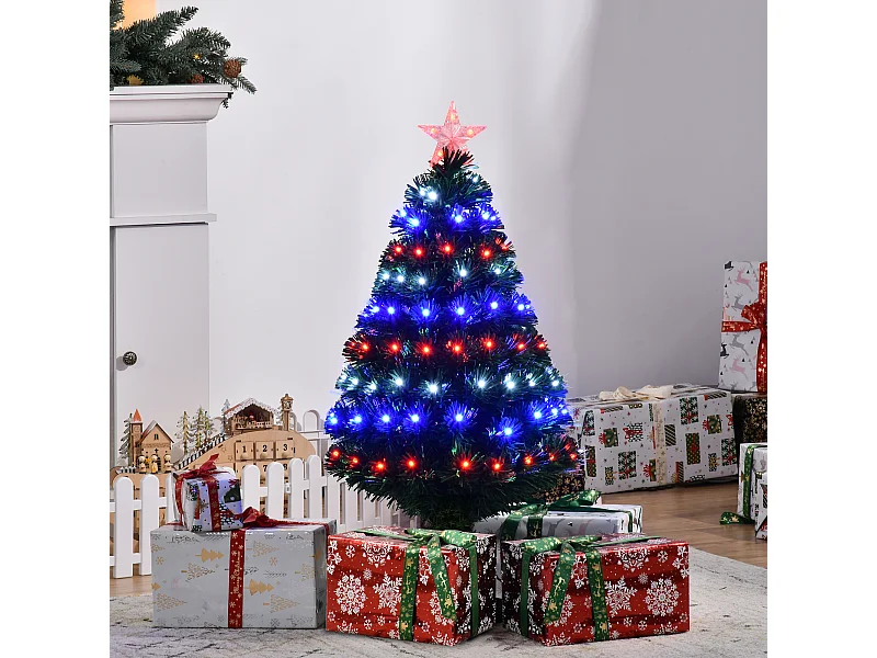 Albero di natale alto 90cm in pvc 90 luci led e fibre ottiche