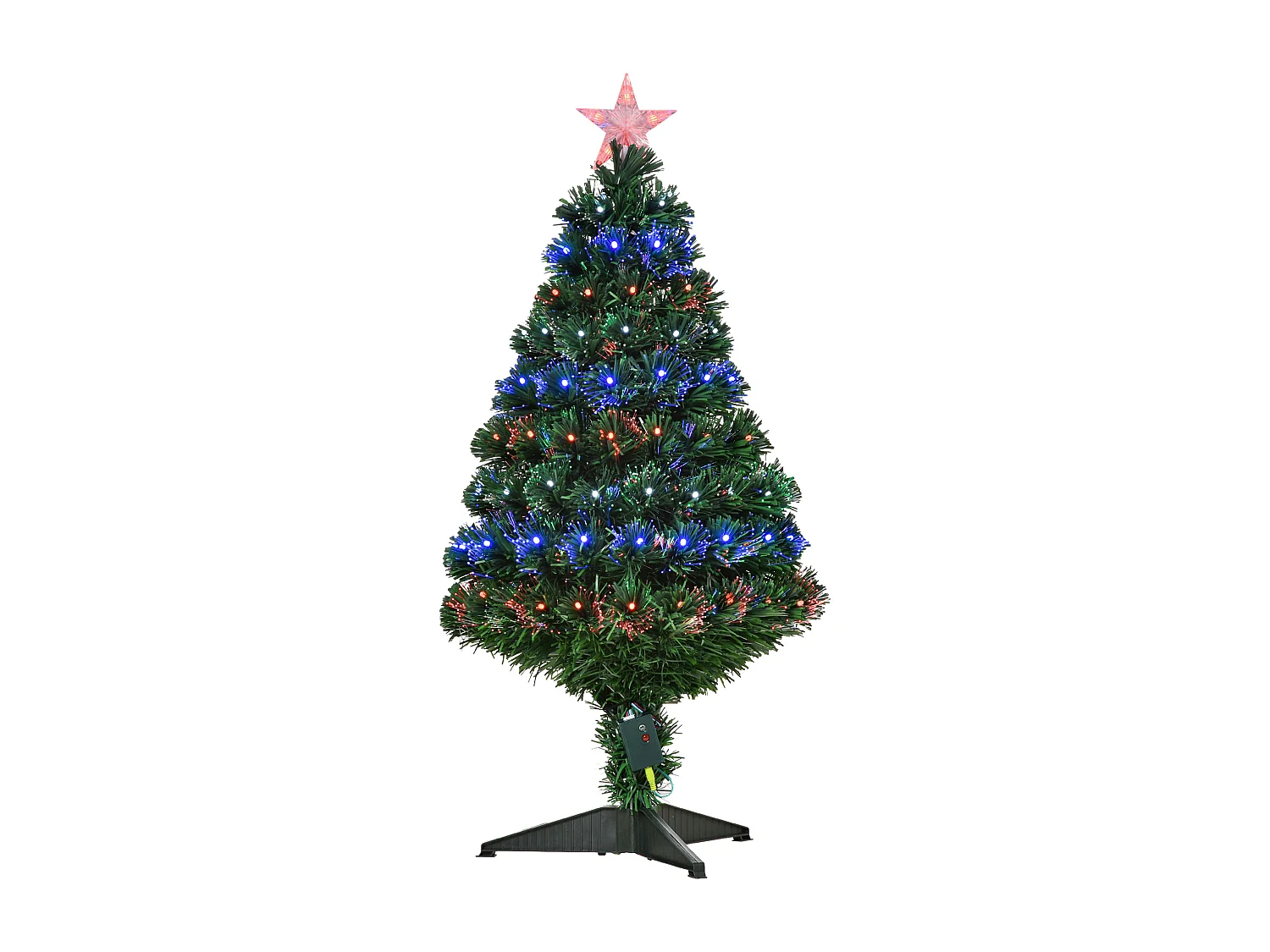 Albero di natale alto 90cm in pvc 90 luci led e fibre ottiche