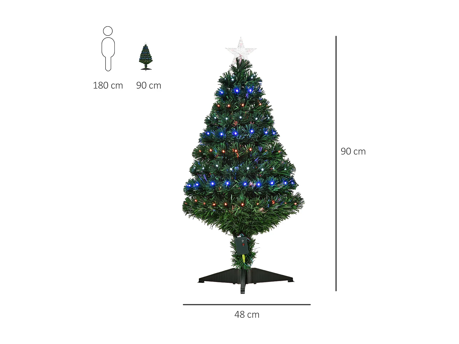 Albero di natale alto 90cm in pvc 90 luci led e fibre ottiche