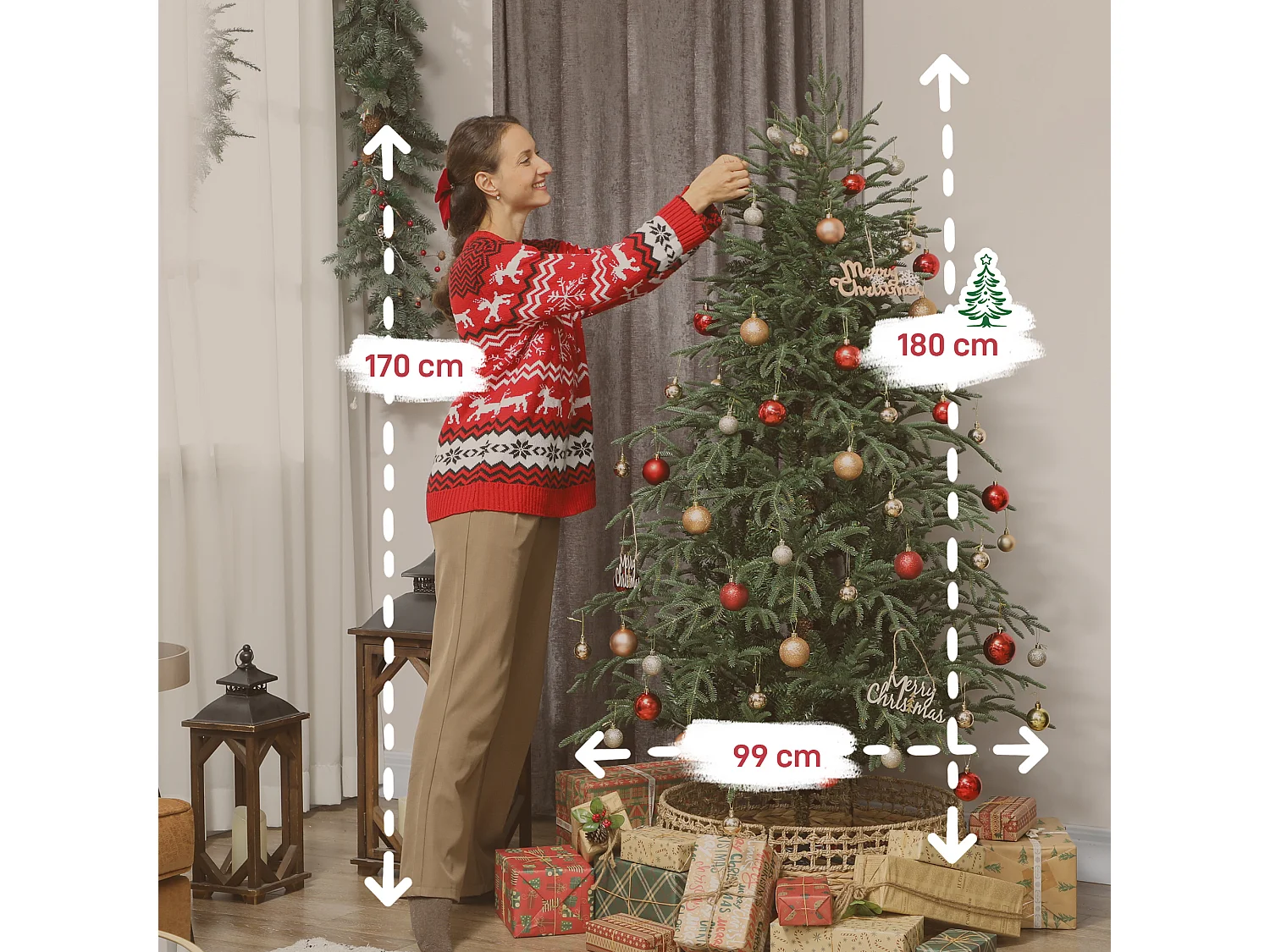 Albero di natale artificiale alto 180 cm e base in metallo pieghevole