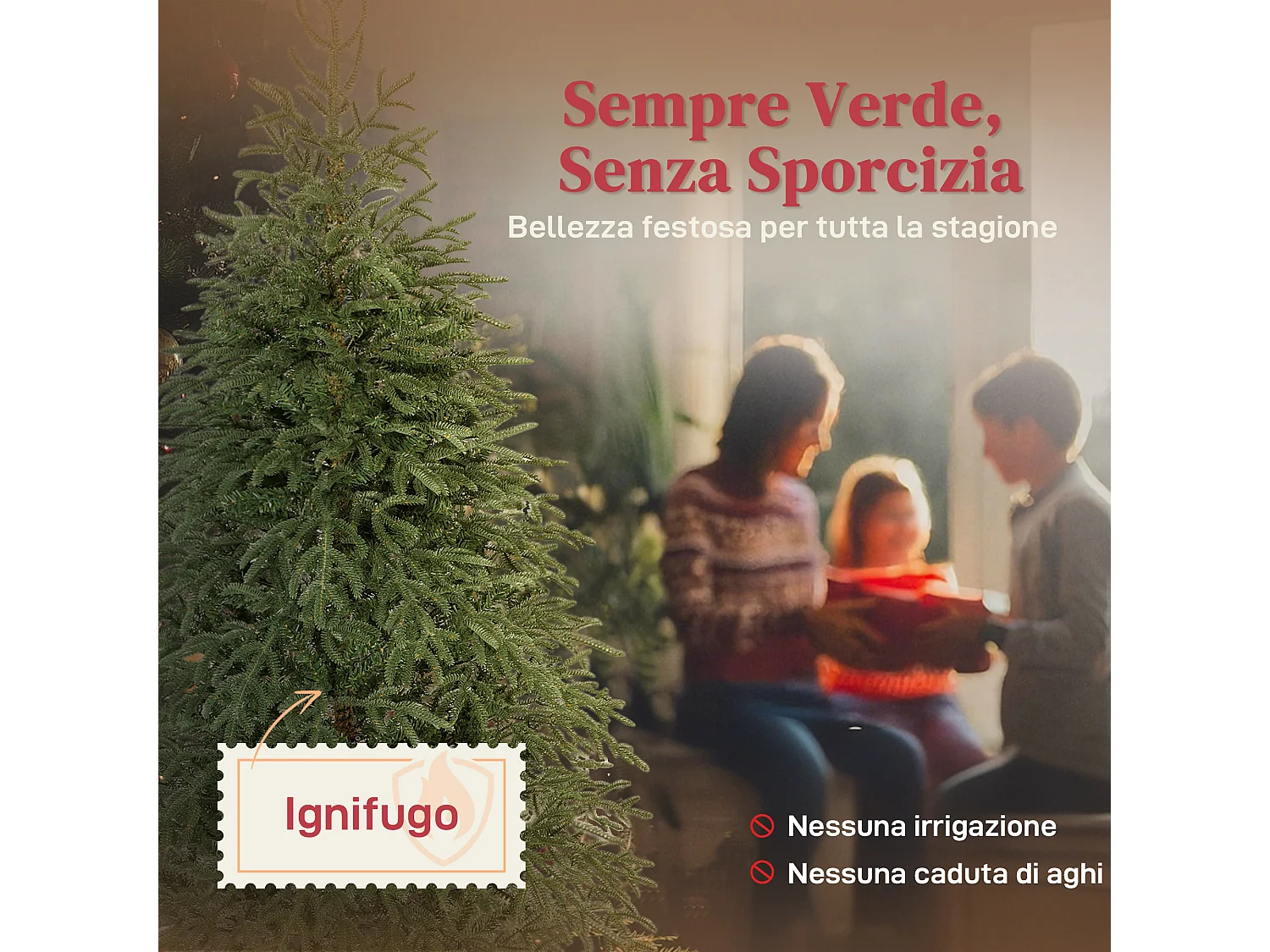 Albero di natale artificiale alto 180 cm e base in metallo pieghevole