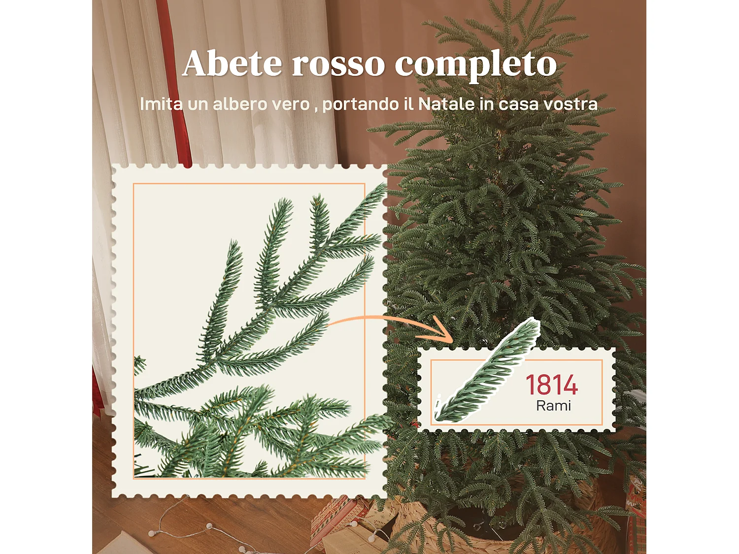 Albero di natale artificiale alto 180 cm e base in metallo pieghevole