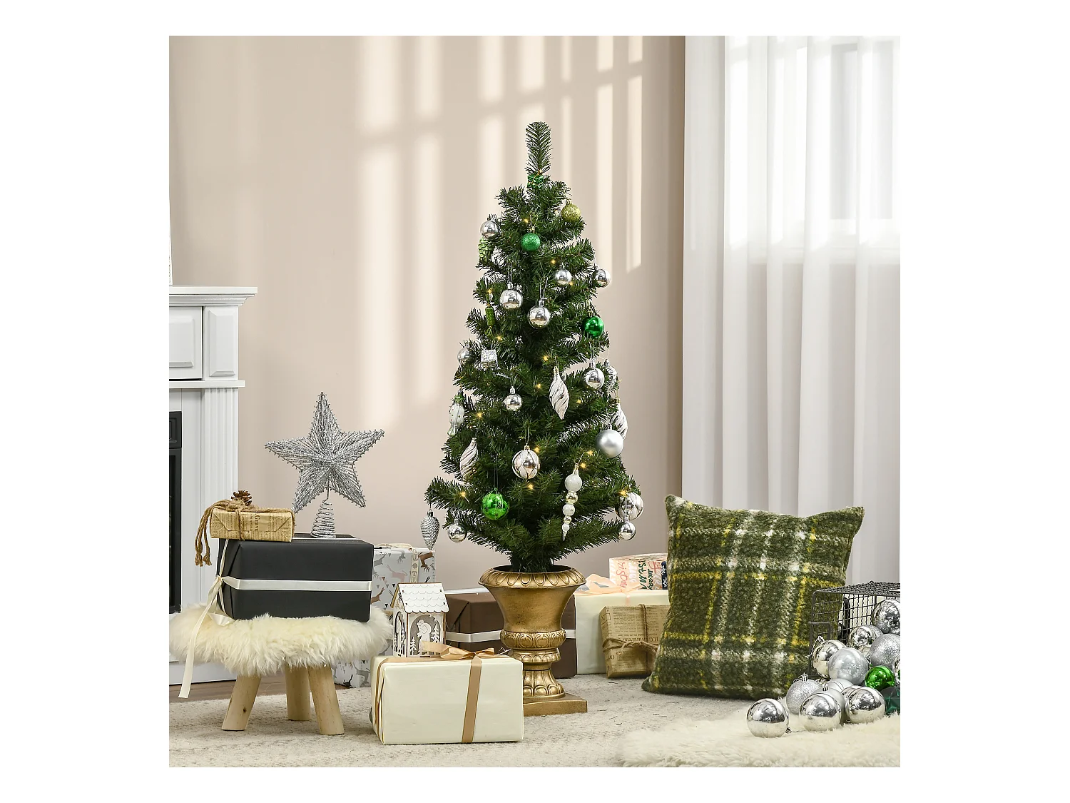 Albero di natale artificiale da 120cm 60 luci led e 140 rami