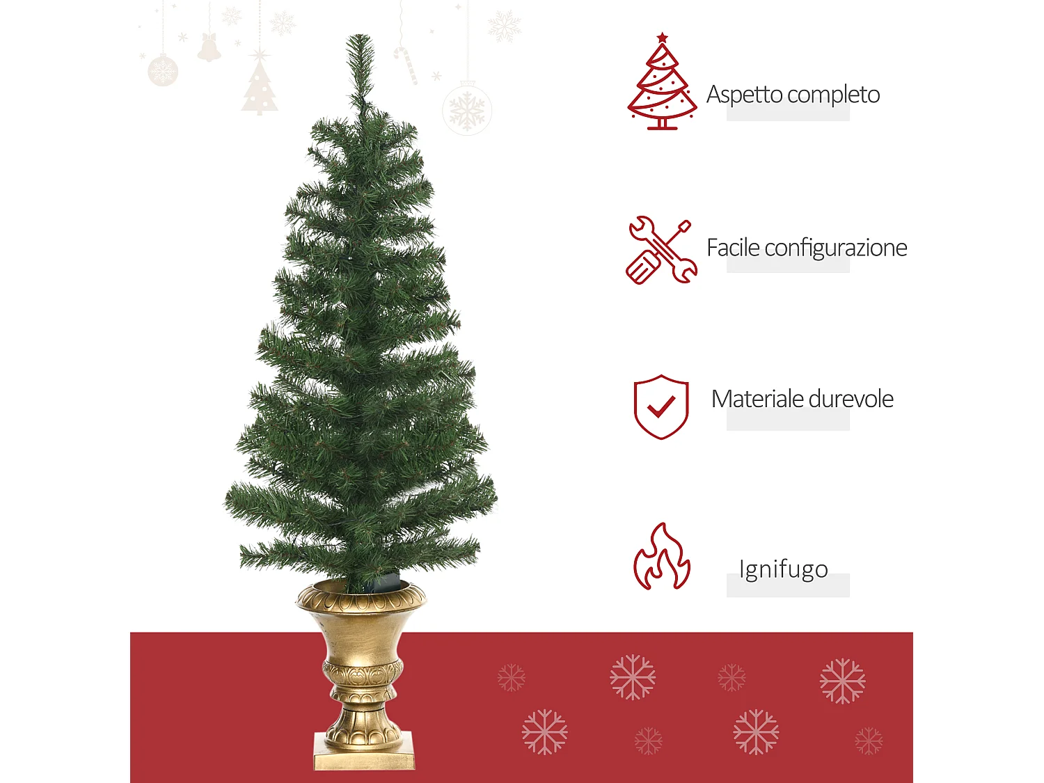Albero di natale artificiale da 120cm 60 luci led e 140 rami