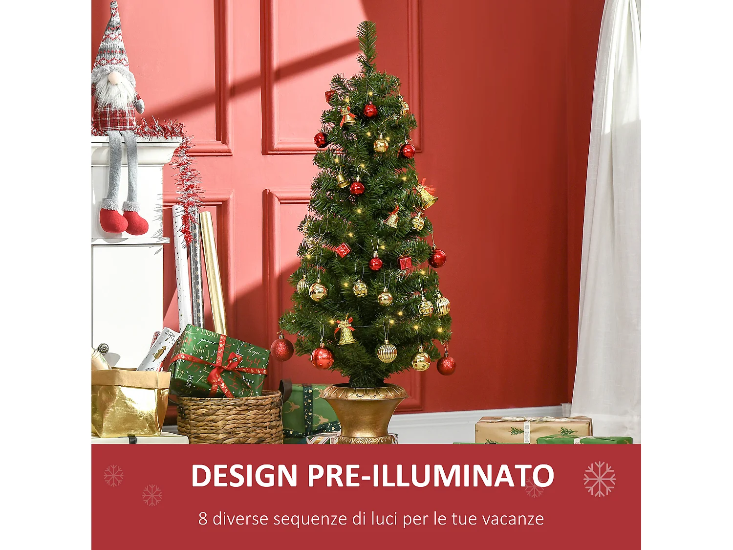 Albero di natale artificiale da 120cm 60 luci led e 140 rami