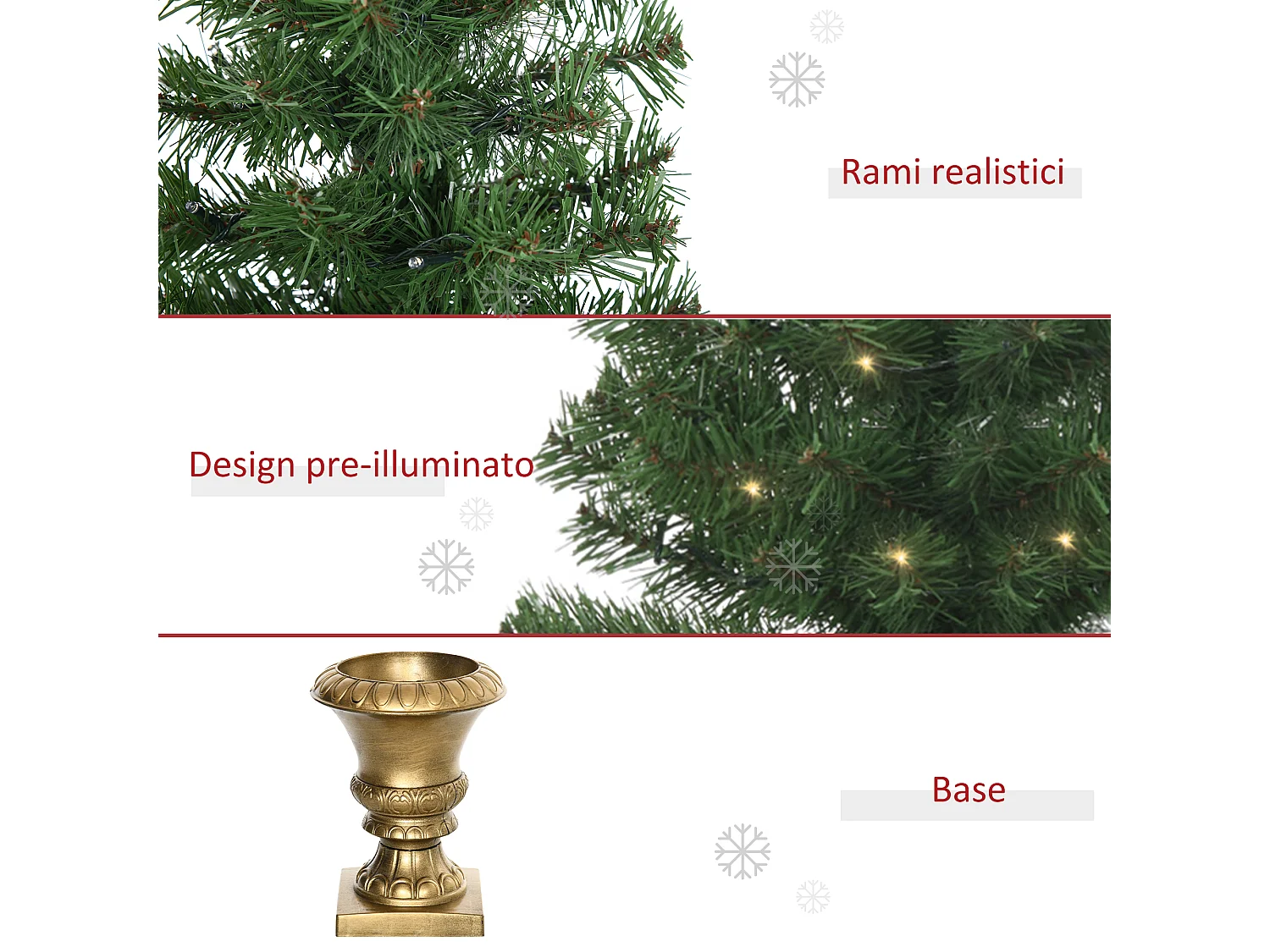 Albero di natale artificiale da 120cm 60 luci led e 140 rami