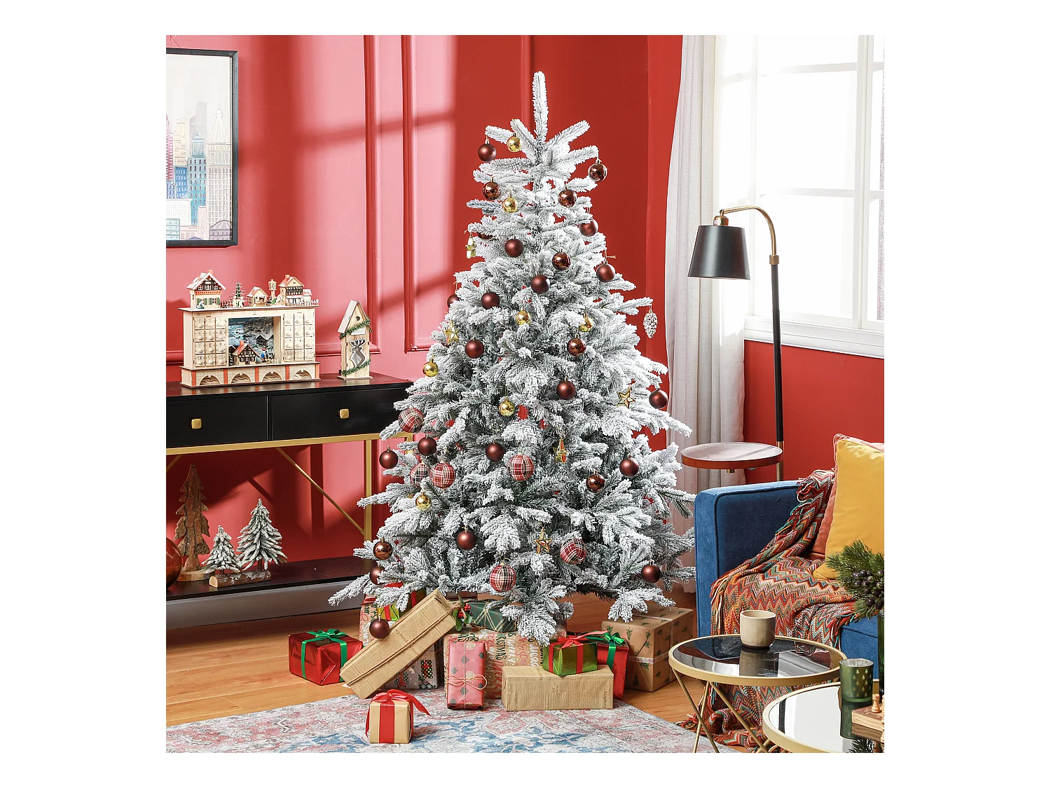 Albero di natale 180 cm innevato con 1321 rami ignifughi verde