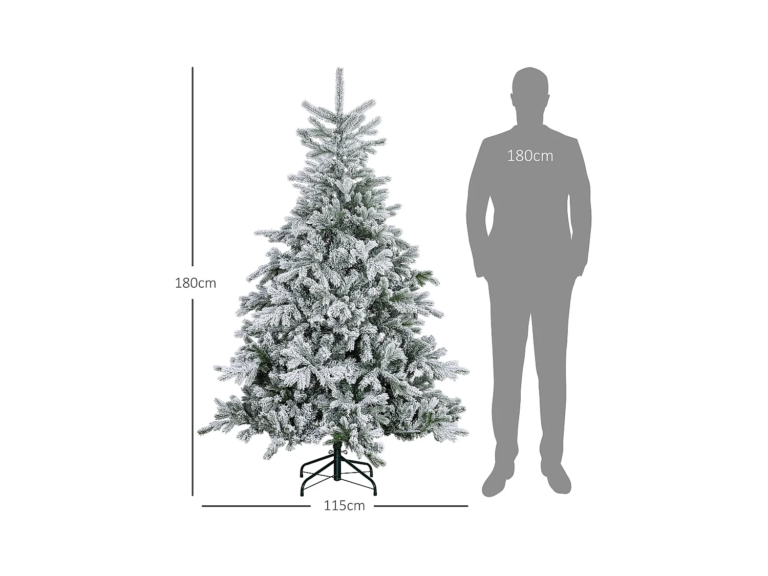 Albero di natale 180 cm innevato con 1321 rami ignifughi verde