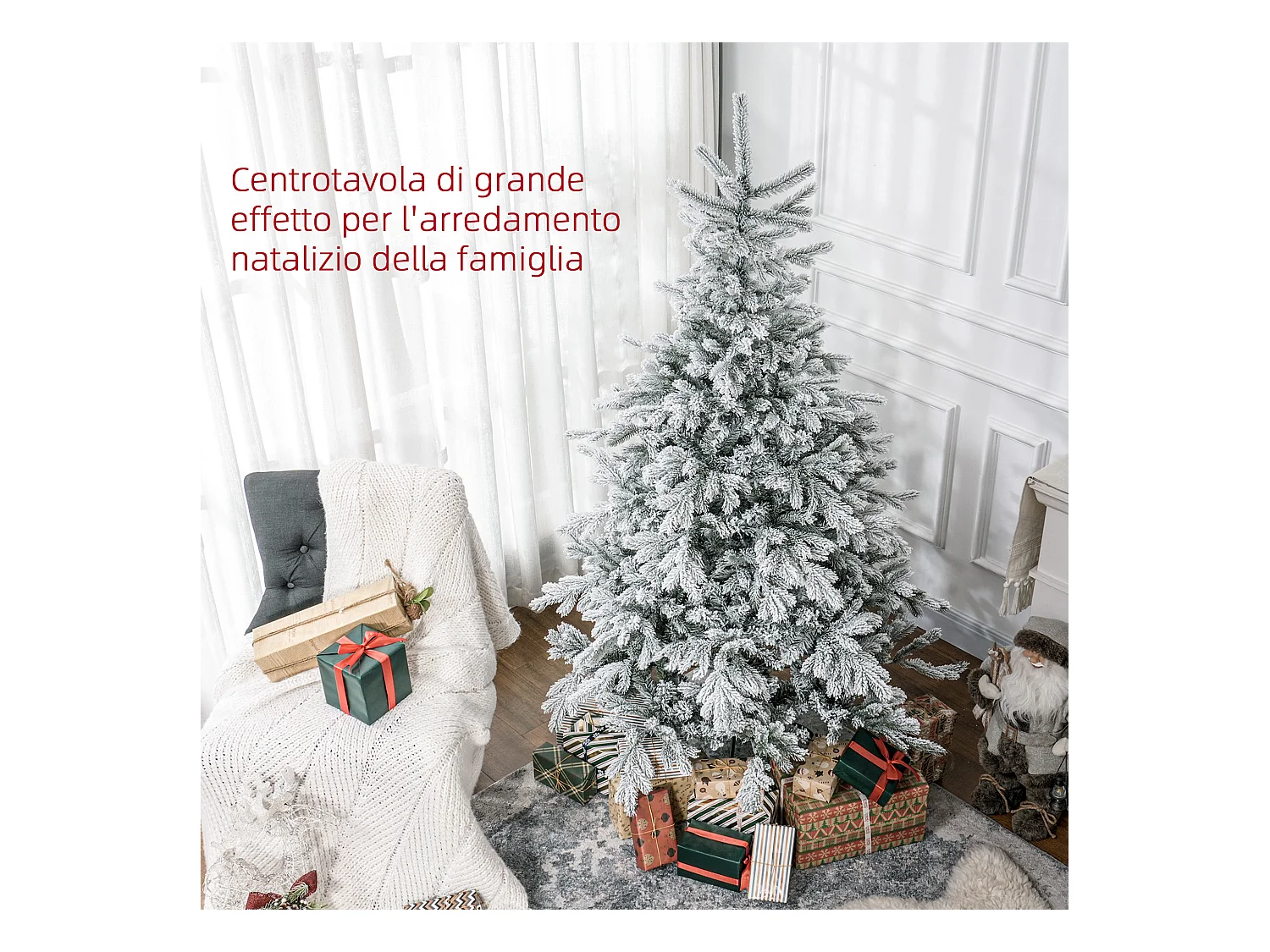 Albero di natale 180 cm innevato con 1321 rami ignifughi verde