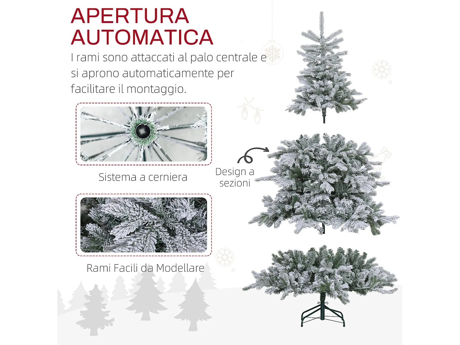 Albero di natale 180 cm innevato con 1321 rami ignifughi verde