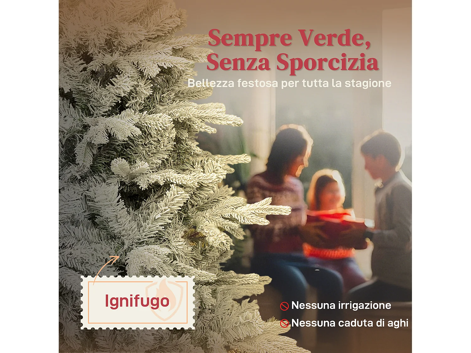 Albero di natale innevato alto 150 cm con base in metallo pieghevole