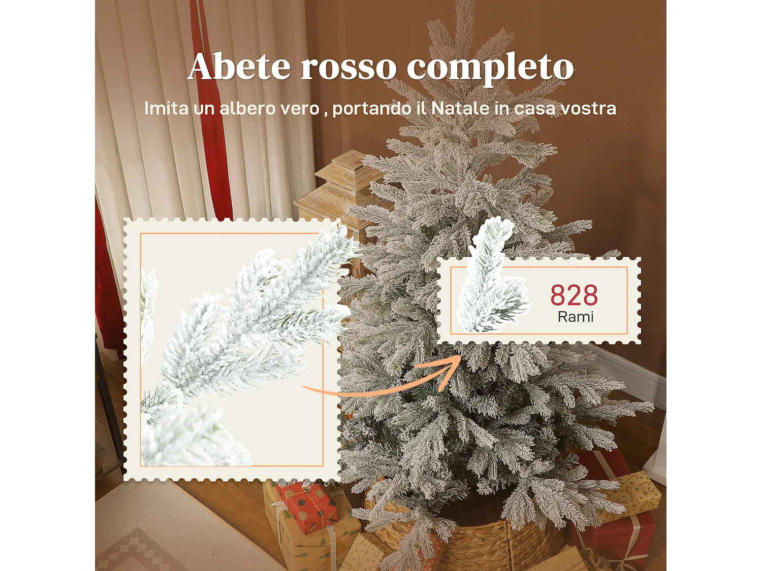 Albero di natale innevato alto 150 cm con base in metallo pieghevole