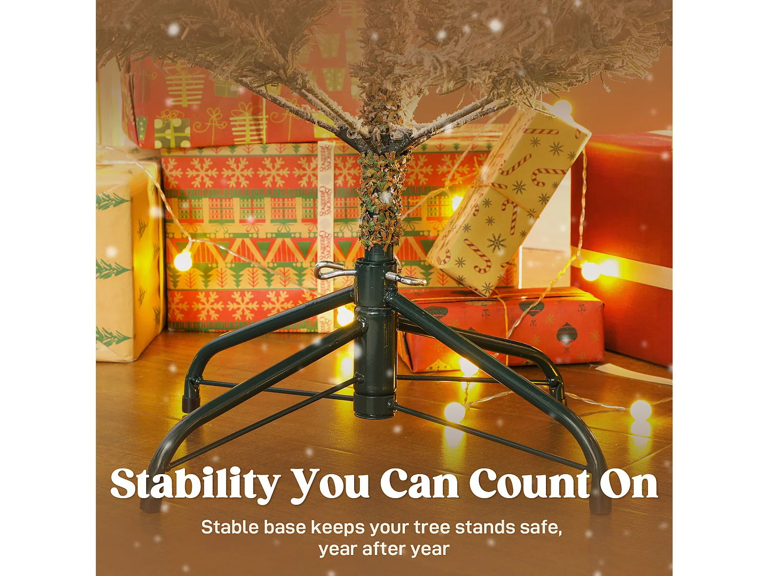 Albero di natale innevato alto 150 cm con base in metallo pieghevole