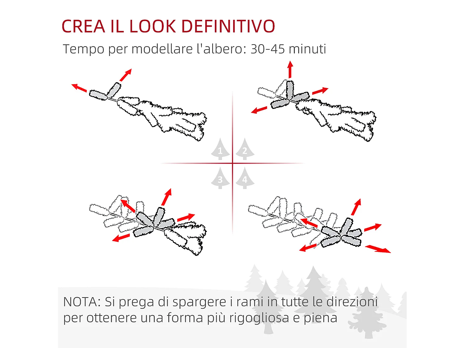 Albero di natale innevato alto 225cm con pigne e base in acciaio