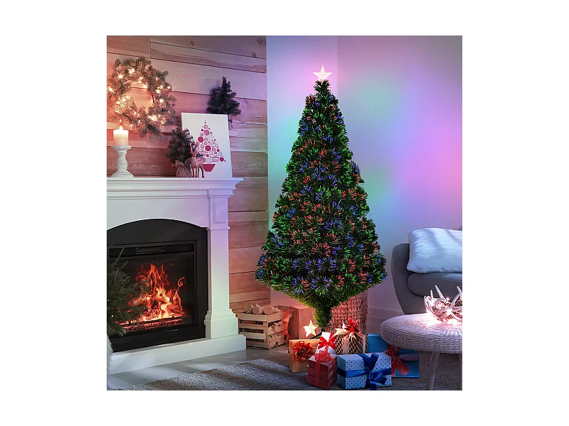 Albero di natale artificiale con fibre ottiche e led in pvc verde