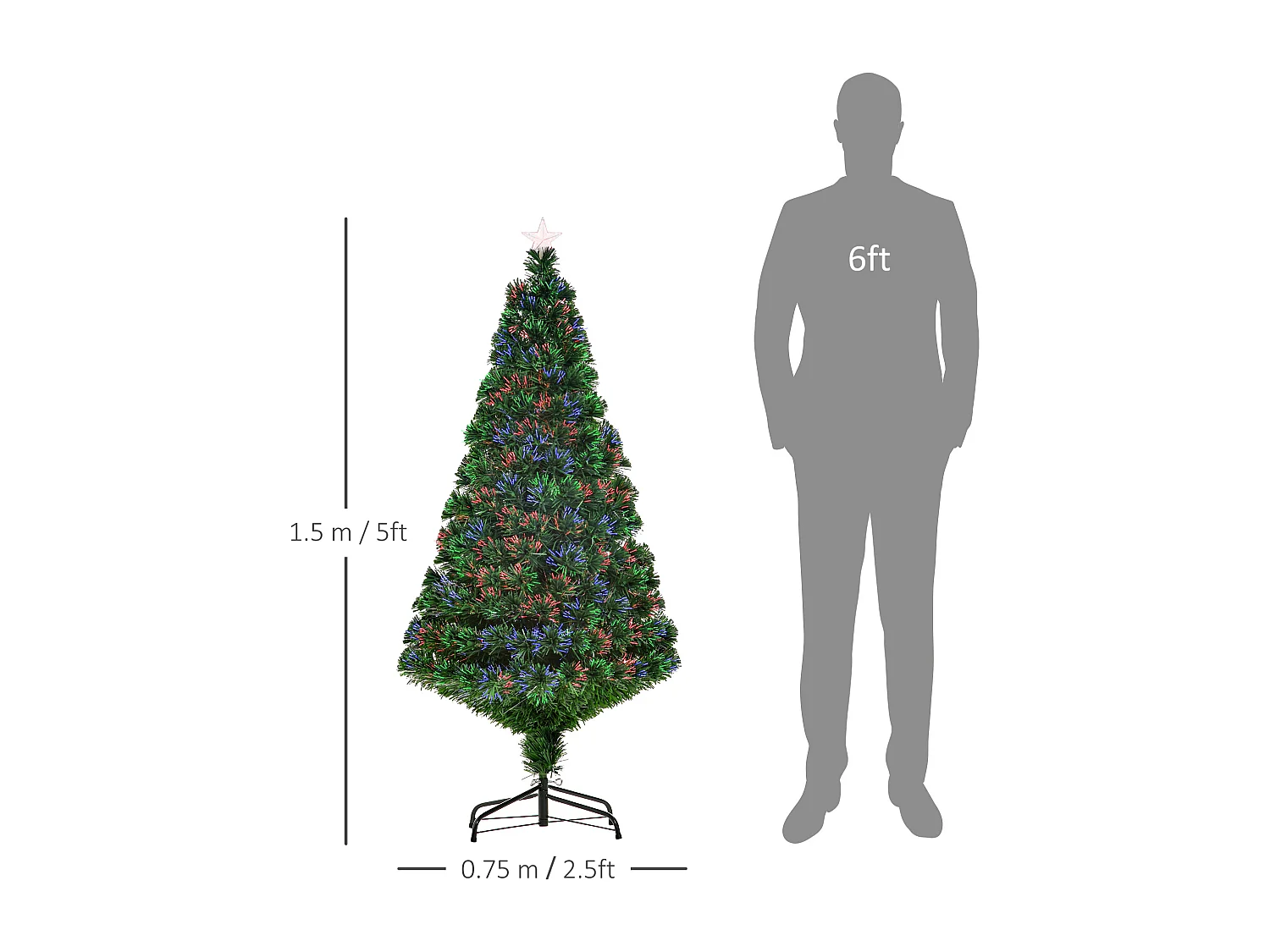 Albero di natale artificiale con fibre ottiche e led in pvc verde