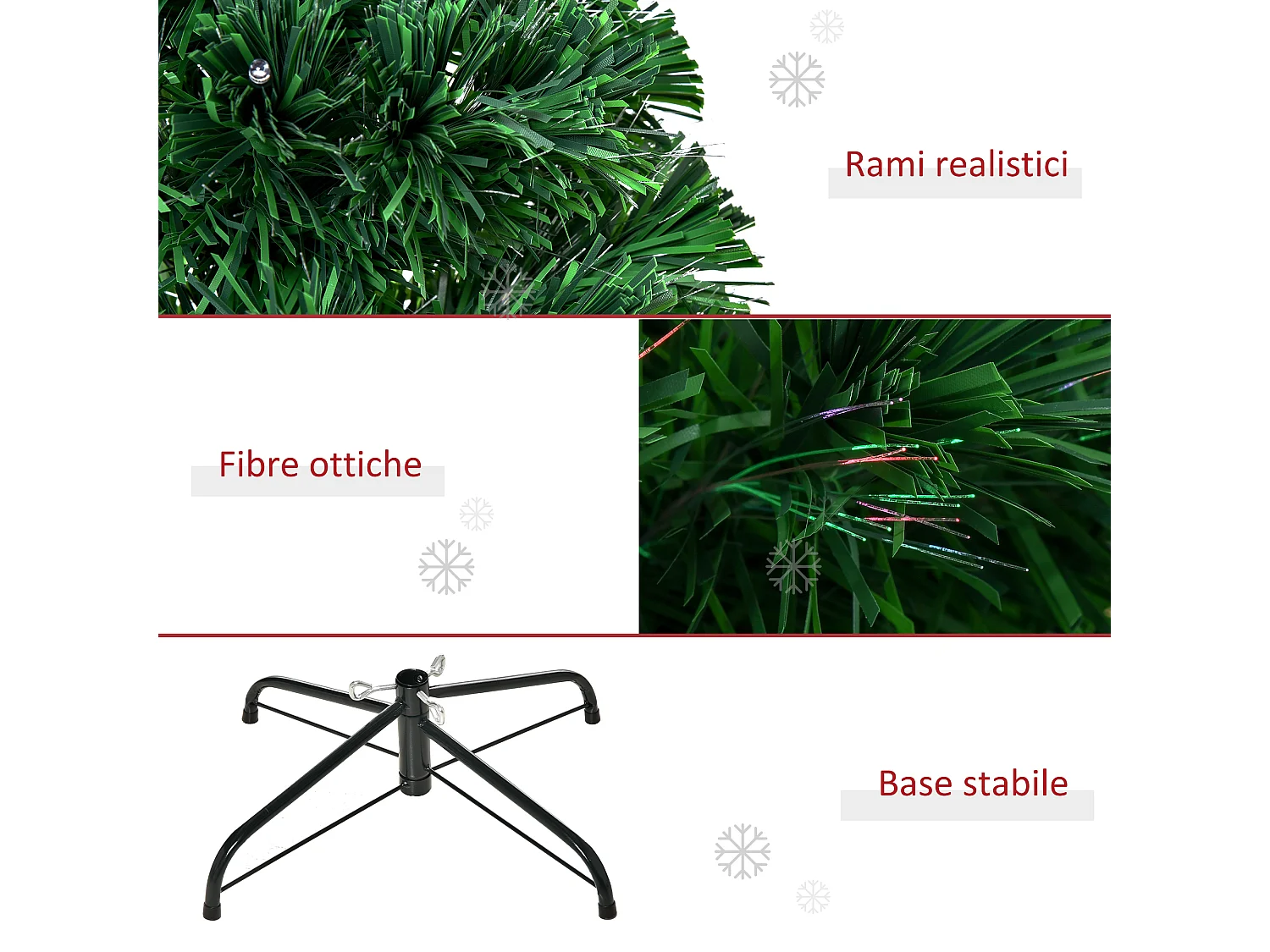 Albero di natale artificiale con fibre ottiche e led in pvc verde