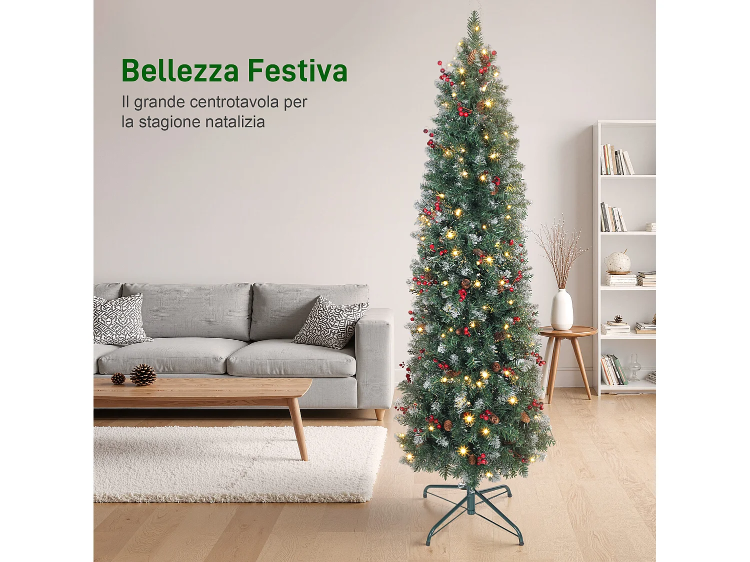 Albero di natale illuminato con 200 luci led e 461 rami Ø65x180 cm