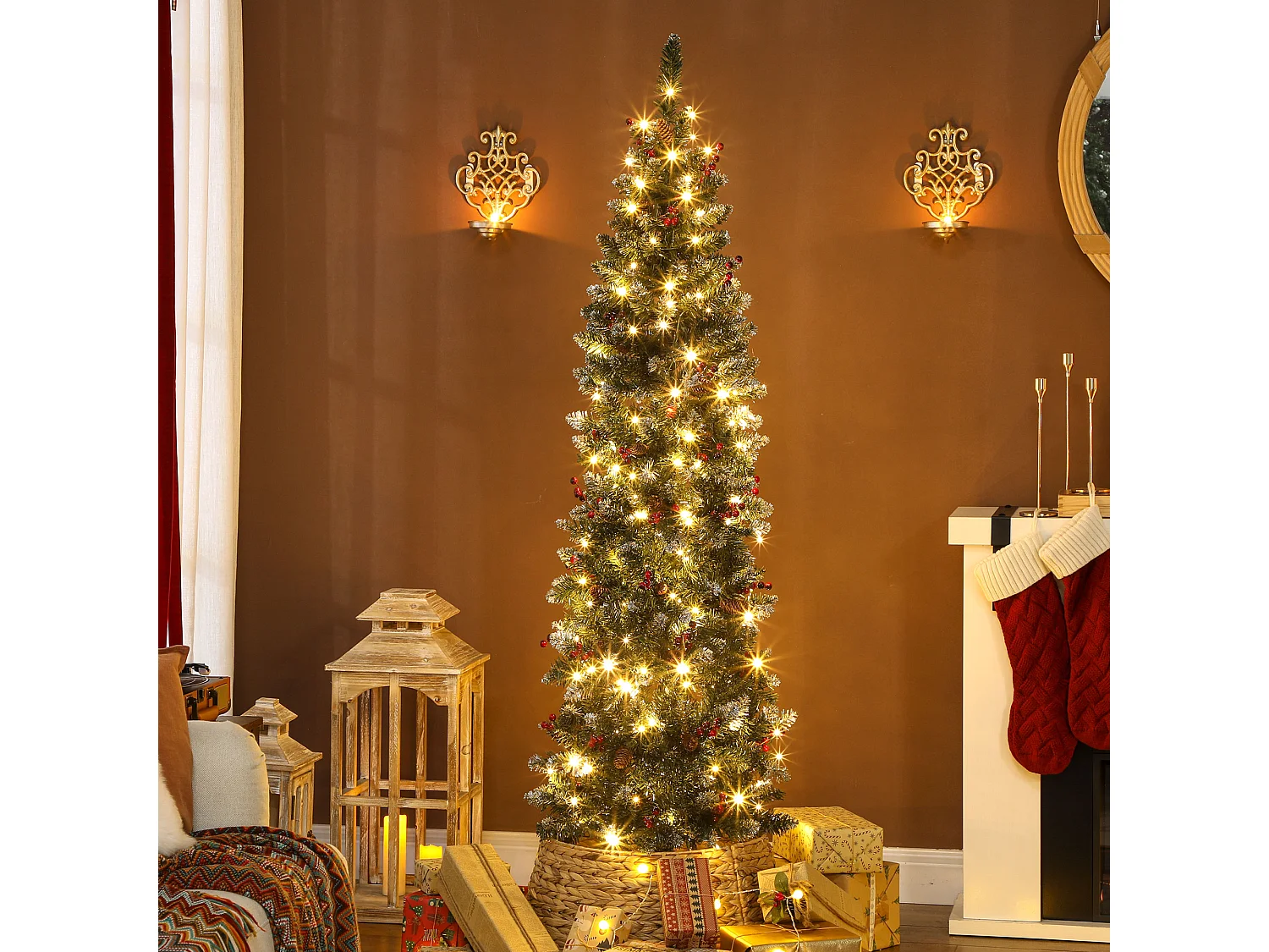 Albero di natale illuminato con 200 luci led e 461 rami Ø65x180 cm