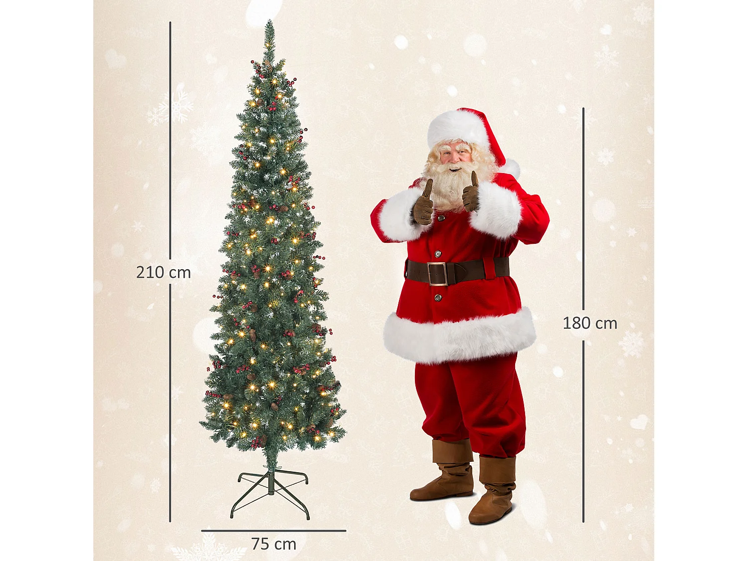 Albero di natale illuminato con 300 luci led e 656 rami Ø75x210 cm