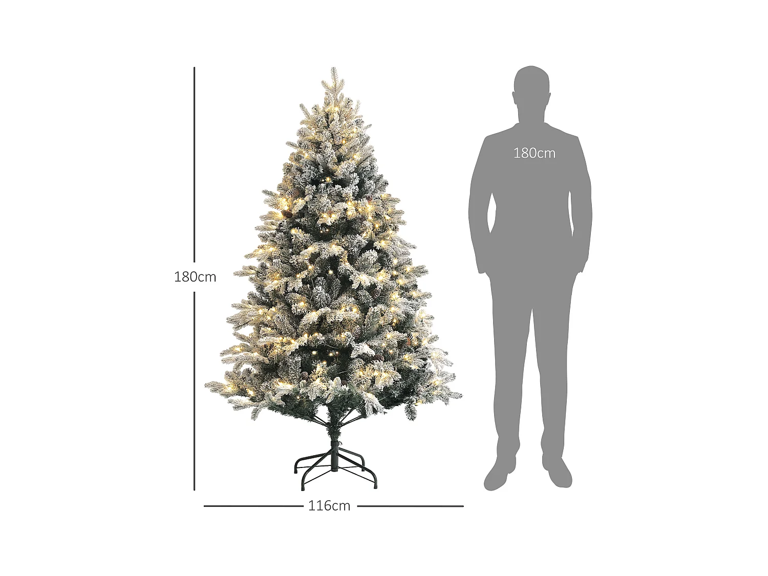 Albero di natale artificiale 180cm con luci e 793 rami innevati
