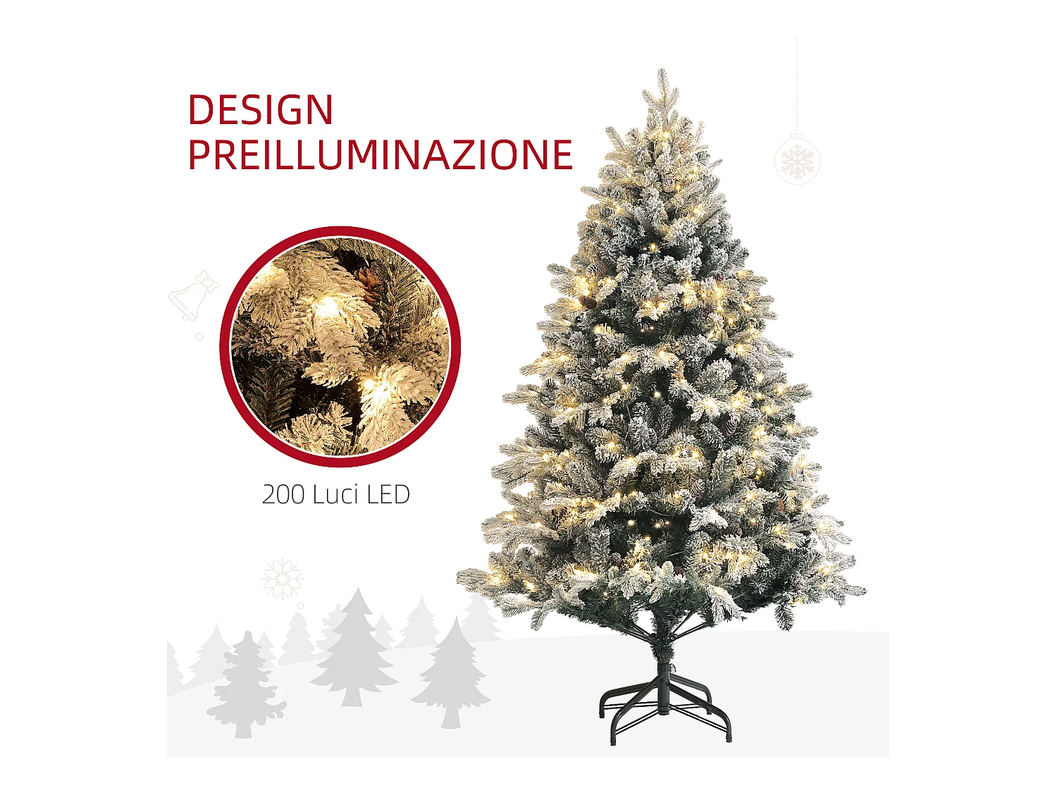 Albero di natale artificiale 180cm con luci e 793 rami innevati