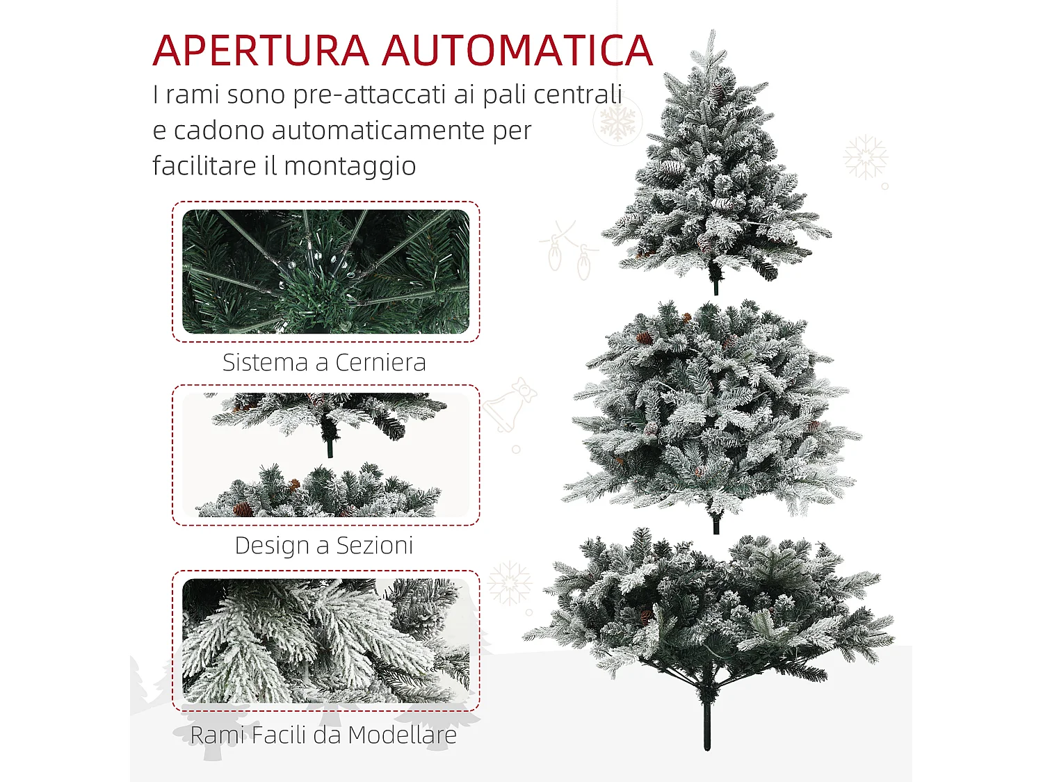 Albero di natale artificiale 180cm con luci e 793 rami innevati